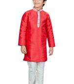 Pink embroidered art dupion silk boys-kurta-pyjama
