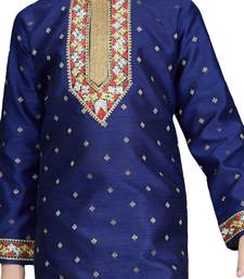 Blue embroidered art dupion silk boys-kurta-pyjama