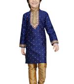 Blue embroidered art dupion silk boys-kurta-pyjama