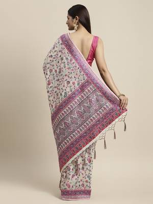 Women's Geometric Printed Woven Cotton Saree With Unstitched Blouse Piece For Wedding, Party, DailyWear and Festival 3