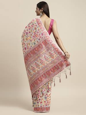Women's Geometric Printed Woven Cotton Saree With Unstitched Blouse Piece For Wedding, Party, DailyWear and Festival 3