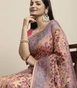Women's Geometric Printed Woven Cotton Saree With Unstitched Blouse Piece For Wedding, Party, DailyWear and Festival