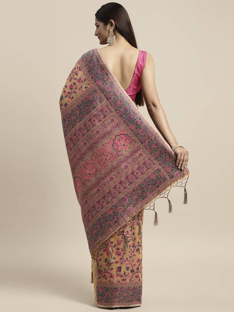Women's Geometric Printed Woven Cotton Saree With Unstitched Blouse Piece For Wedding, Party, DailyWear and Festival
