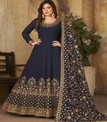 Navy-blue resham embroidery georgette salwar