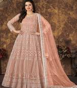 Light-peach resham embroidery net salwar