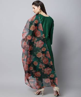 Sizzling Green Kurti with Pants and Printed Dupatta 2