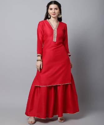 Poppy Pink Silk Kurti With Garara 1