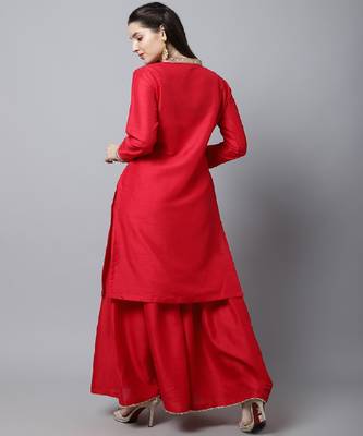Poppy Pink Silk Kurti With Garara 2