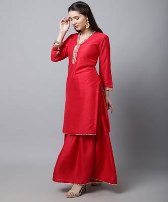 Poppy Pink Silk Kurti With Garara 3