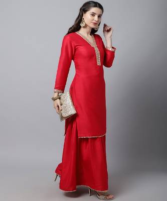 Poppy Pink Silk Kurti With Garara 4