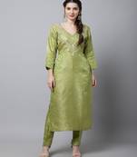 Maharani Green Embroidered Kurti With Straight Pants