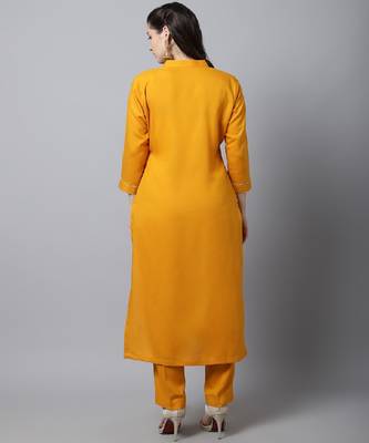 Mustard Foil Printed Kurti With Straight Pants 2