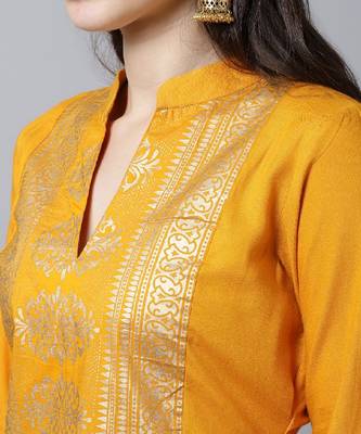 Mustard Foil Printed Kurti With Straight Pants 5