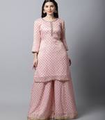 Baby Pink Straight Banarsi Kurti With Flared Palazzo