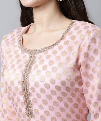 Baby Pink Straight Banarsi Kurti With Flared Palazzo 5