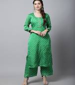 Green Bandhani Straight Kurti With Straight Palazzo