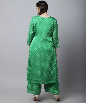 Green Bandhani Straight Kurti With Straight Palazzo 2