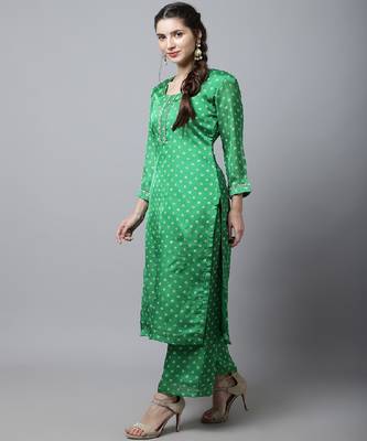 Green Bandhani Straight Kurti With Straight Palazzo 3