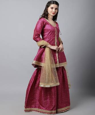 Vibrant Purple Peplum Kurti With Sharara and Gold Stone Dupatta 3