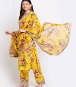 Mustard Floral Kurti with Straight Palazzo and Dupatta
