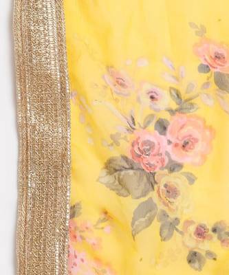 Mustard Floral Kurti with Straight Palazzo and Dupatta 5