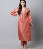 Maharani Pink Embroidered Kurti With Straight Pants