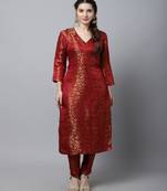 Maroon Brocade Straight Kurti With Straight Pants
