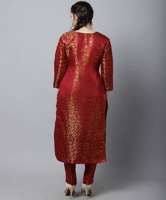 Maroon Brocade Straight Kurti With Straight Pants 2