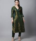 Bottle Green Brocade Straight Kurti With Straight Pants