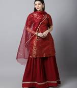 Regal Maroon Brocade Kurti with Sharara And Organza Dupatta