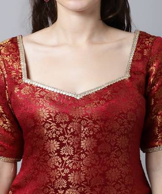 Regal Maroon Brocade Kurti with Sharara And Organza Dupatta 5