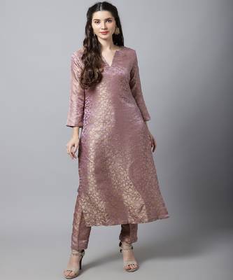 Lilac Charm Brocade Straight Kurti with Straight Pants 1