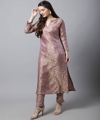 Lilac Charm Brocade Straight Kurti with Straight Pants 3