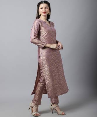 Lilac Charm Brocade Straight Kurti with Straight Pants 4