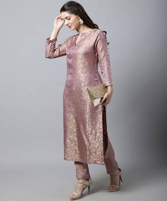 Lilac Charm Brocade Straight Kurti with Straight Pants 5
