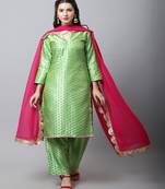 Sahiba Green Brocade Kurti With Straight Palazzo And Magenta Georgette Dupatta