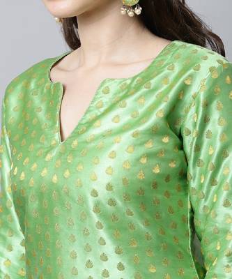 Sahiba Green Brocade Kurti With Straight Palazzo And Magenta Georgette Dupatta 5