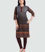 Brown embroidered cotton poly kurtas-and-kurtis