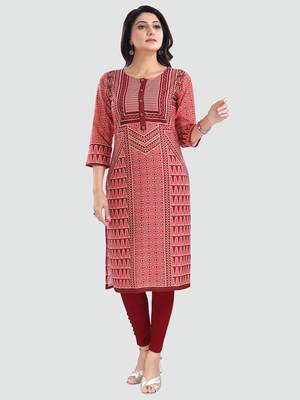 Red embroidered cotton poly kurtas-and-kurtis 1