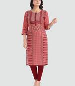 Red embroidered cotton poly kurtas-and-kurtis