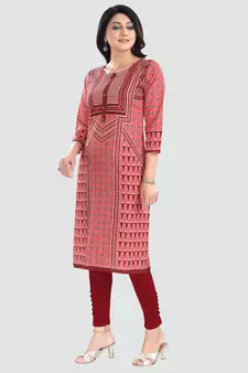 Red embroidered cotton poly kurtas-and-kurtis