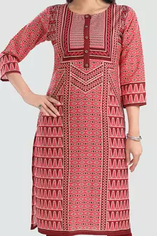 Red embroidered cotton poly kurtas-and-kurtis