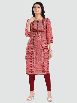 Red embroidered cotton poly kurtas-and-kurtis 5