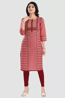 Red embroidered cotton poly kurtas-and-kurtis