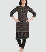 Black embroidered cotton poly kurtas-and-kurtis