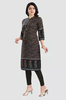 Black embroidered cotton poly kurtas-and-kurtis