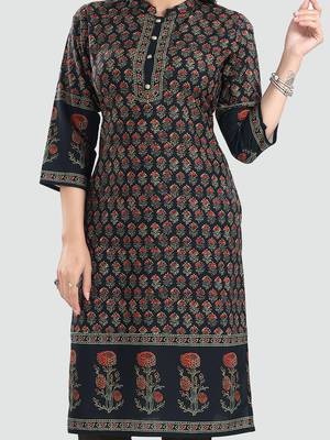Black embroidered cotton poly kurtas-and-kurtis 4