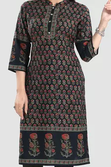 Black embroidered cotton poly kurtas-and-kurtis