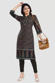 Black embroidered cotton poly kurtas-and-kurtis