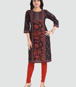 Black embroidered cotton poly kurtas-and-kurtis